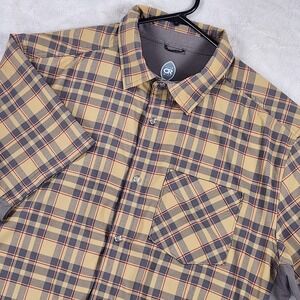 Club Ride Shirt Mens Large Beige Plaid Short Sleeve Cycling Button Up Jersey
